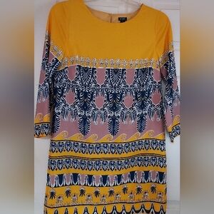 J Crew Factory Yellow Sheath Tunic Top Dress Boho Tribal Hippie Mod Native Sz 8